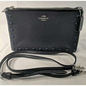 Coach Lyla Leather Riveted Shoulder Crossbody Purse Bag Navy Blue Clutch F22556